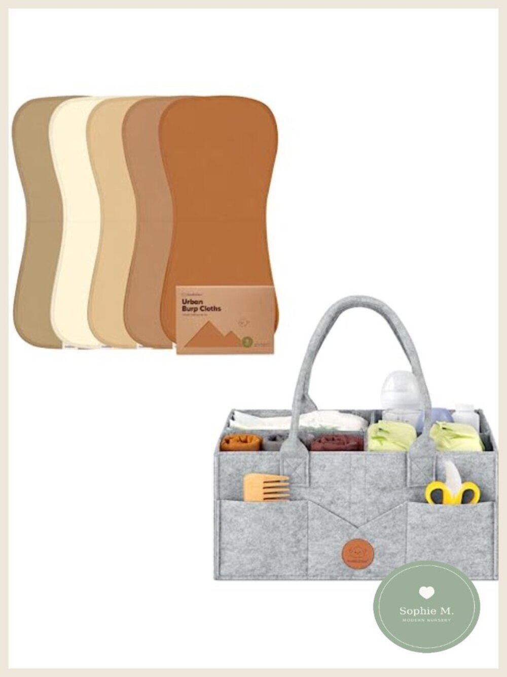 5-Pack Baby Burp Cloths & Diaper Caddy Organizer Set Cotton 21x10.5